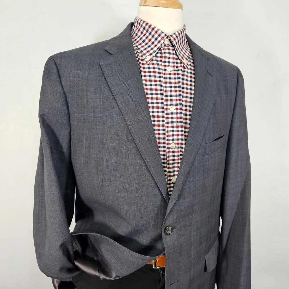 Lauren Ralph Lauren Men's‎ Sport Coat Blazer Two Button Gray Plaid Wool Slim 48L